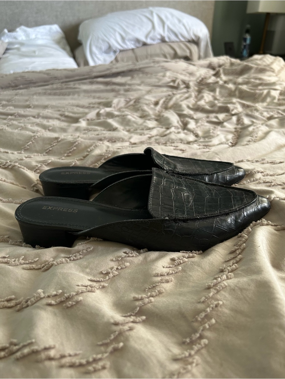 Express Black Croc-Embossed Slip-On Mule Loafers